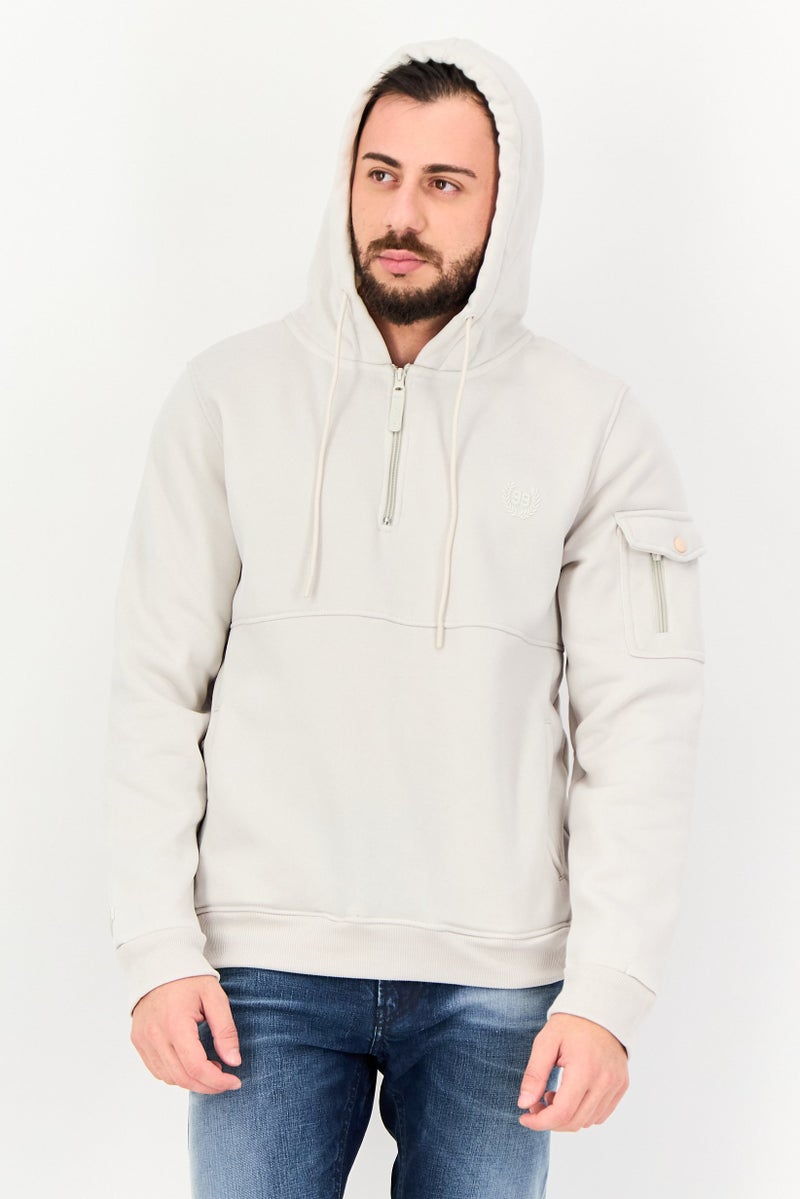 Akademiks Men Brand Logo Long Sleeve Hoodies, Stone Grey - Image 1