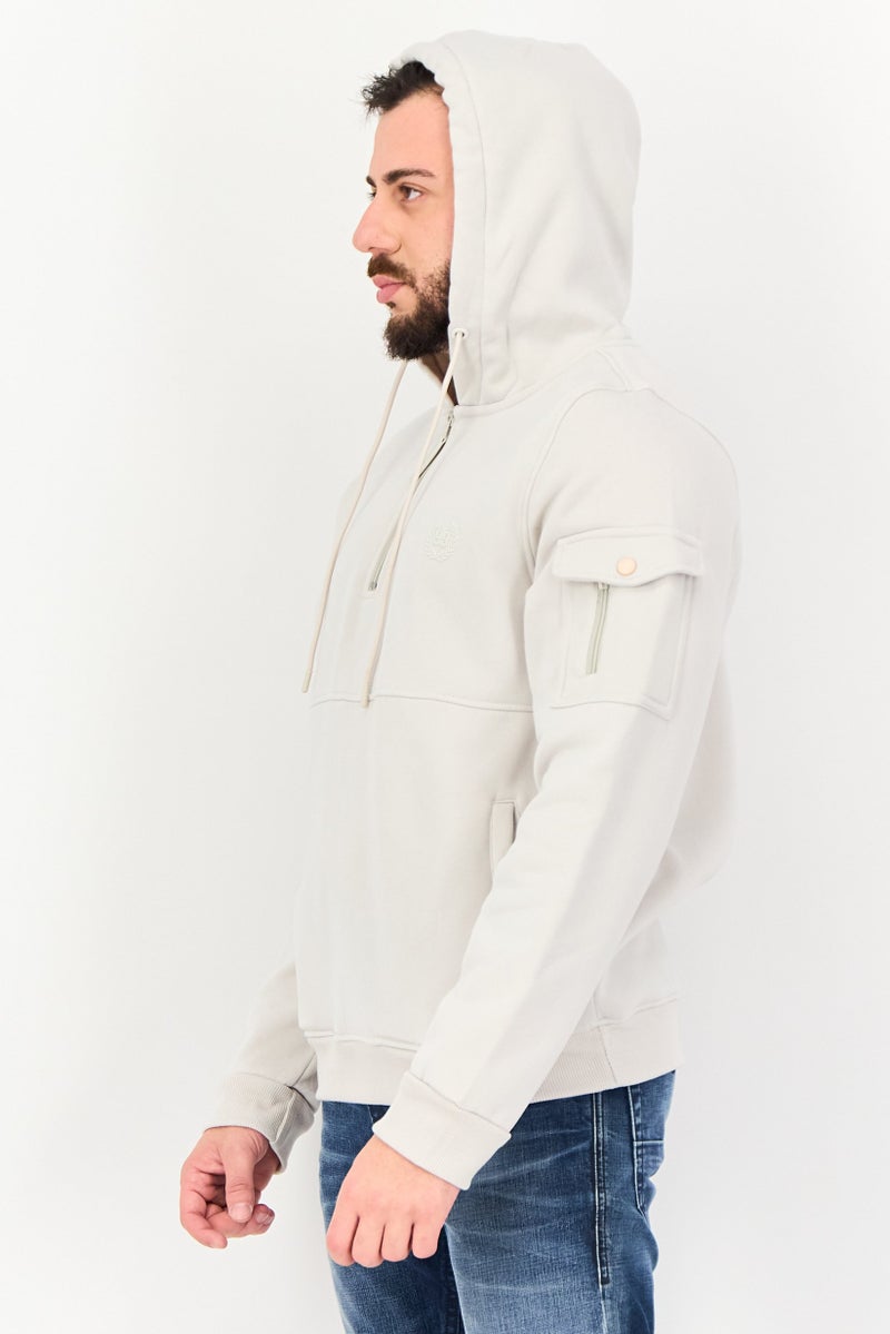 Akademiks Men Brand Logo Long Sleeve Hoodies, Stone Grey - Image 2