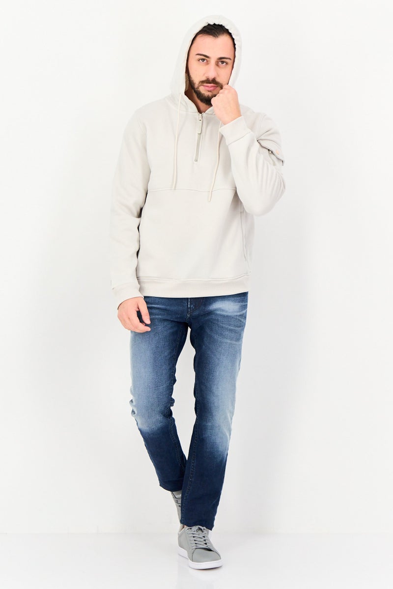 Akademiks Men Brand Logo Long Sleeve Hoodies, Stone Grey - Image 4