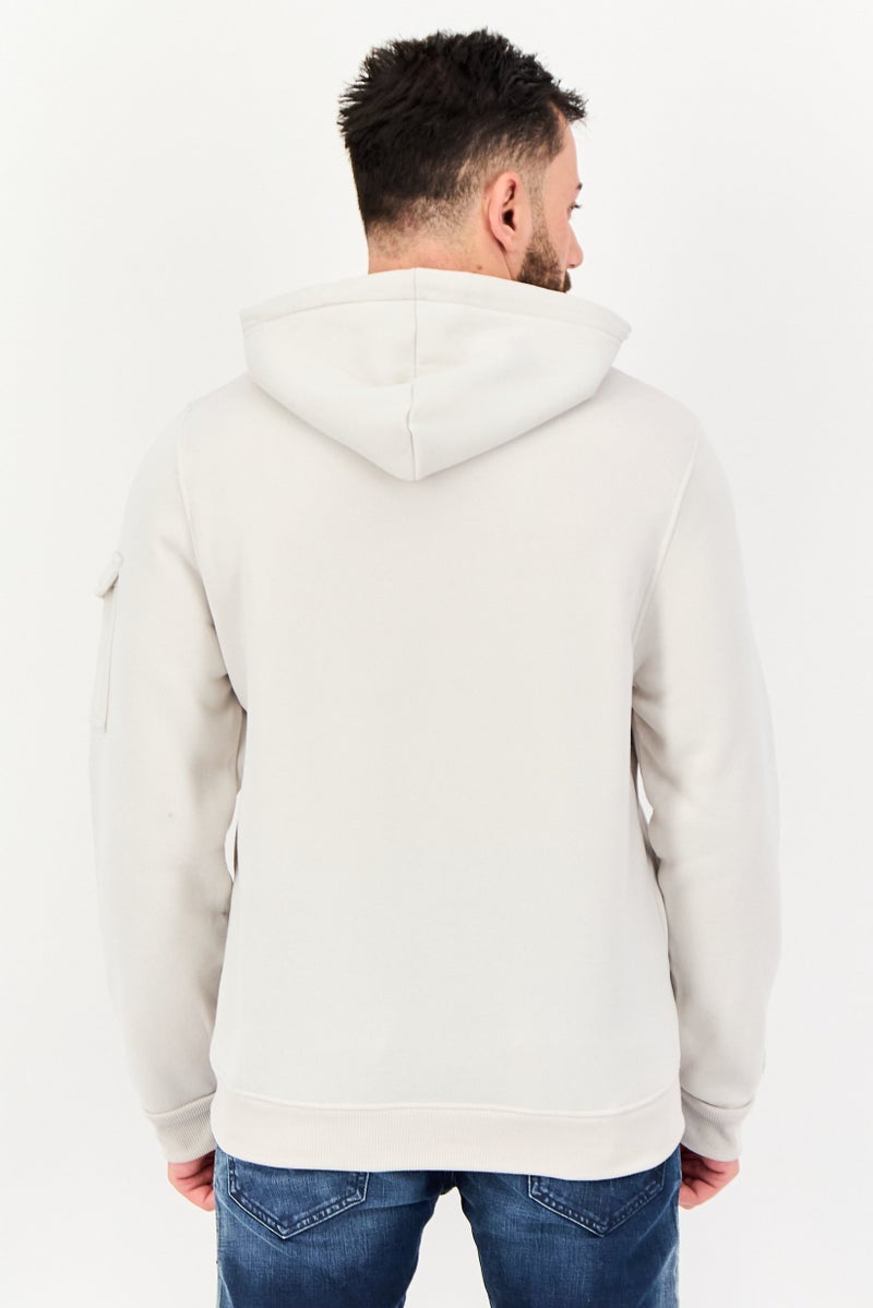 Akademiks Men Brand Logo Long Sleeve Hoodies, Stone Grey - Image 3