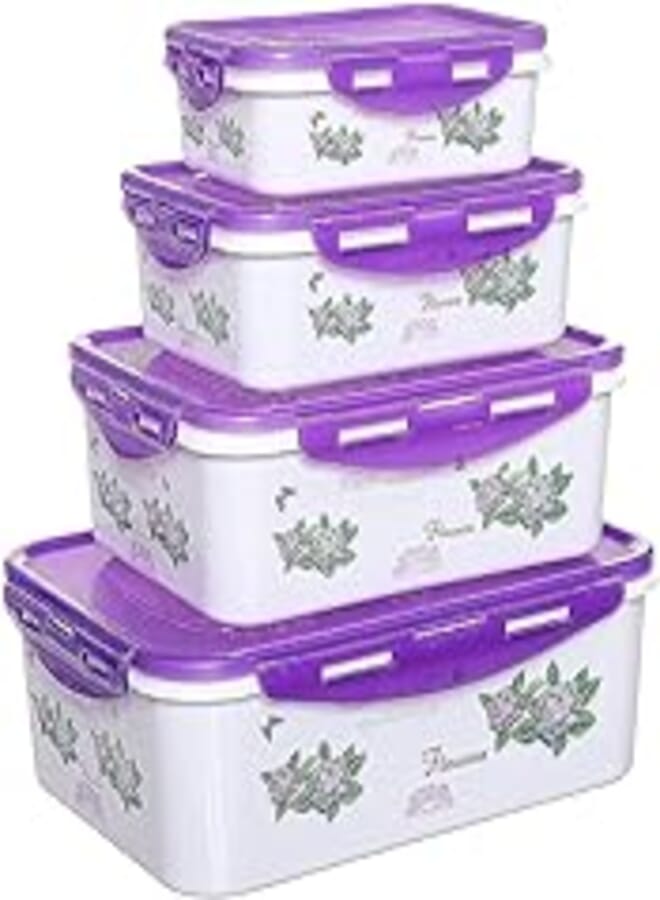 Plastic Food Container Set Of 4 Pieces - Multicolor