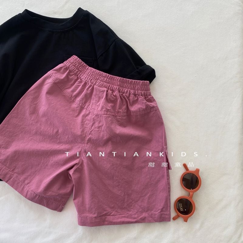 [Small And Middle Children] Cool Solid Color Breathable Overalls Boys Pink Shorts Summer Female Bao Foreign Style Korean Version - Image 3
