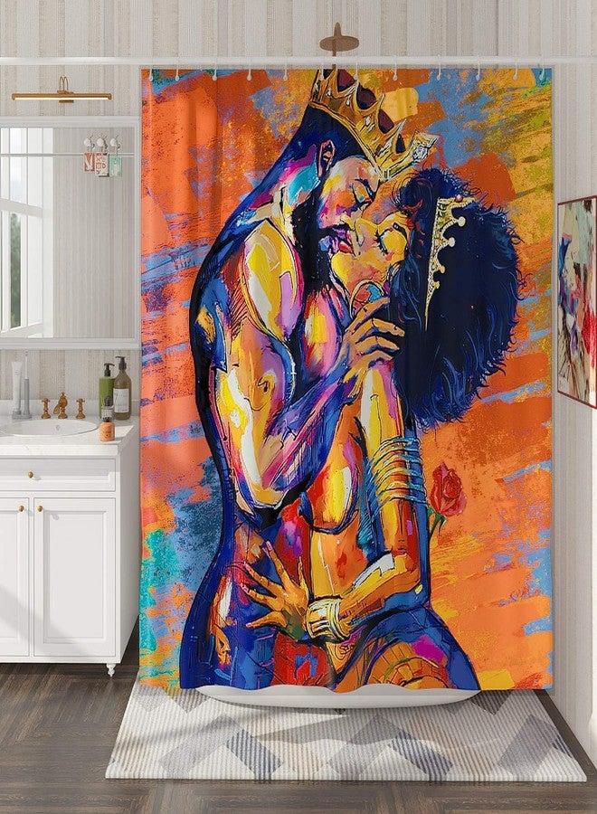 DESIHOM African American Shower Curtain Lovers Couple Shower Curtain Black Art Theme, Polyester Fabric-72" x 72" - Image 2