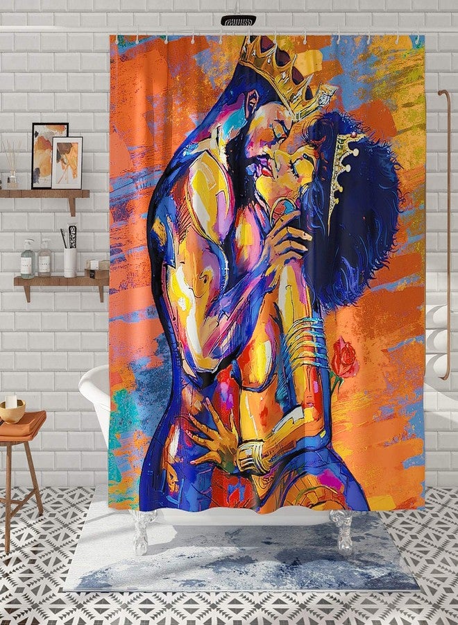 DESIHOM African American Shower Curtain Lovers Couple Shower Curtain Black Art Theme, Polyester Fabric-72" x 72" - Image 3