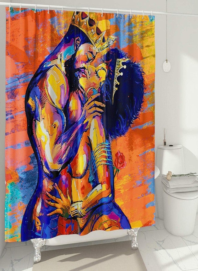 DESIHOM African American Shower Curtain Lovers Couple Shower Curtain Black Art Theme, Polyester Fabric-72" x 72" - Image 1