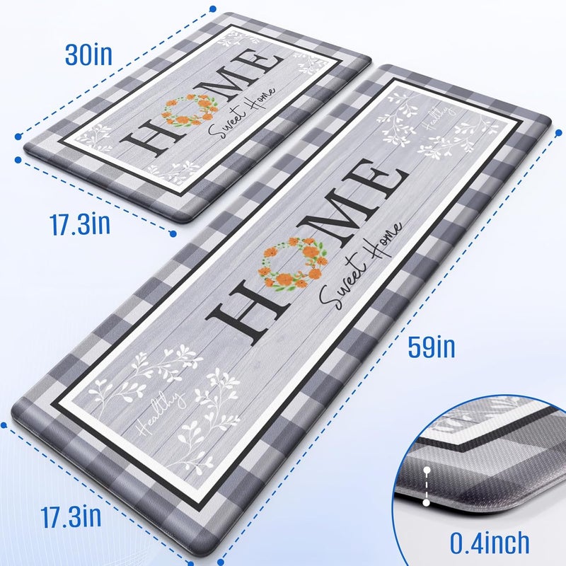 SofterCharm Kitchen Rugs, 2 PCS Kitchen Mats for Floor, Cushioned Non-Slip Anti Fatigue Mats for Kitchen Floor, Kitchen Runner Rugs for Standing Desk, Office, Laundry (17.3’’ x 30’’ + 17.3’’ x 59’’) - Image 2