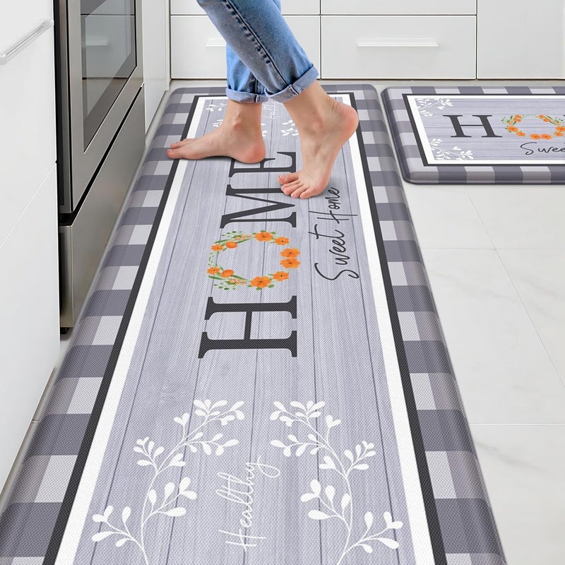 SofterCharm Kitchen Rugs, 2 PCS Kitchen Mats for Floor, Cushioned Non-Slip Anti Fatigue Mats for Kitchen Floor, Kitchen Runner Rugs for Standing Desk, Office, Laundry (17.3’’ x 30’’ + 17.3’’ x 59’’) - Image 1