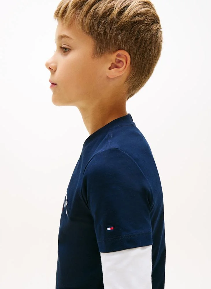 Tommy Hilfiger Dark Night Navy Logo Crew Neck Jersey T-Shirt for Men | Best Price UAE