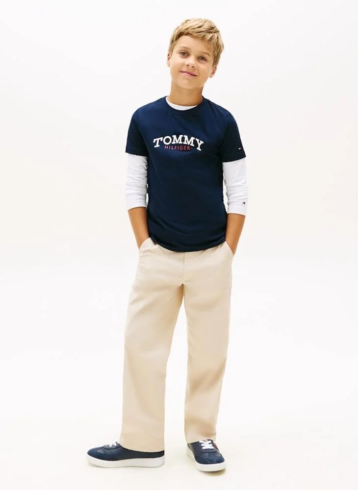 Tommy Hilfiger Dark Night Navy Logo Crew Neck Jersey T-Shirt for Men | Best Price UAE