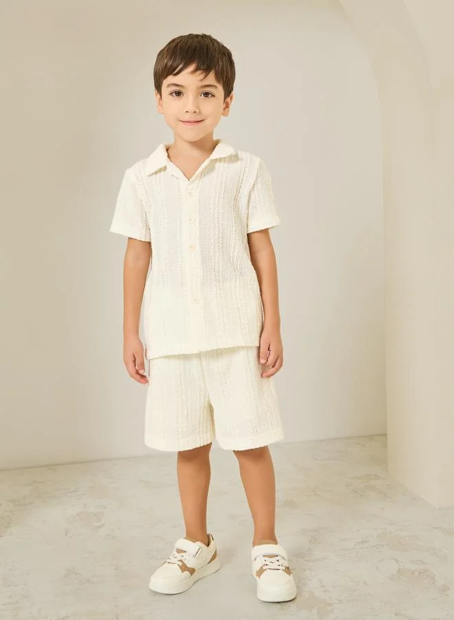 Styli Kids Off White Textured Shorts
