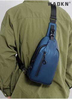 WAOKN Men's Outdoor Chest Bag, Boy's Large Capacity Crossbody Bag Belt Bag Fanny Pack, Fashionable Simple Trend Shoulder Bag Handbag Carrying Bag for College Students and Teenagers (Blue)  - Image 2