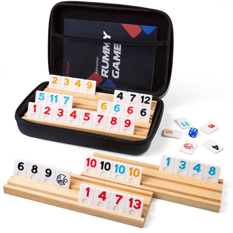 ELONGDI Rummy Cube Game Set with 4 Wooden Racks106 Rummy Tiles and Portable CaseClassic Travel Board Games for Family Adults and Kids - Image 3