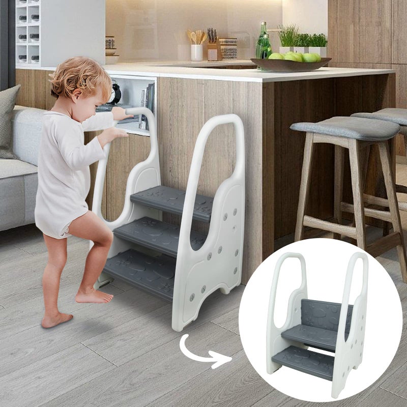 Toddler Step Stool for Bathroom Sink Adjustable Kids 3 Step Stool with Handles and Safety NonSlip Pads Toddler Kitchen Stool Helper for Toilet Potty Training Children Step Ladder Learning Helper