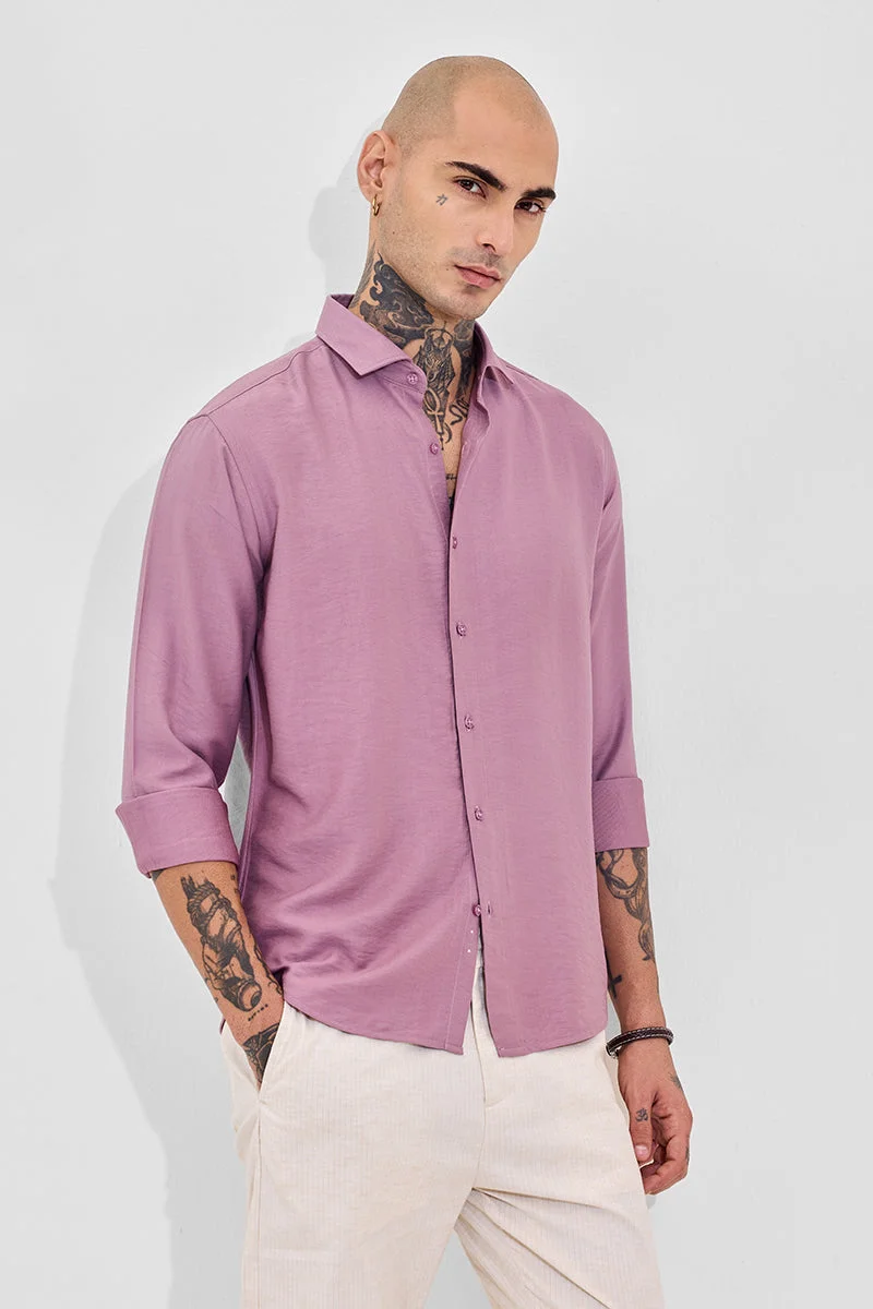 SNITCH Mauve Textured Long Sleeve Slim Fit Shirt