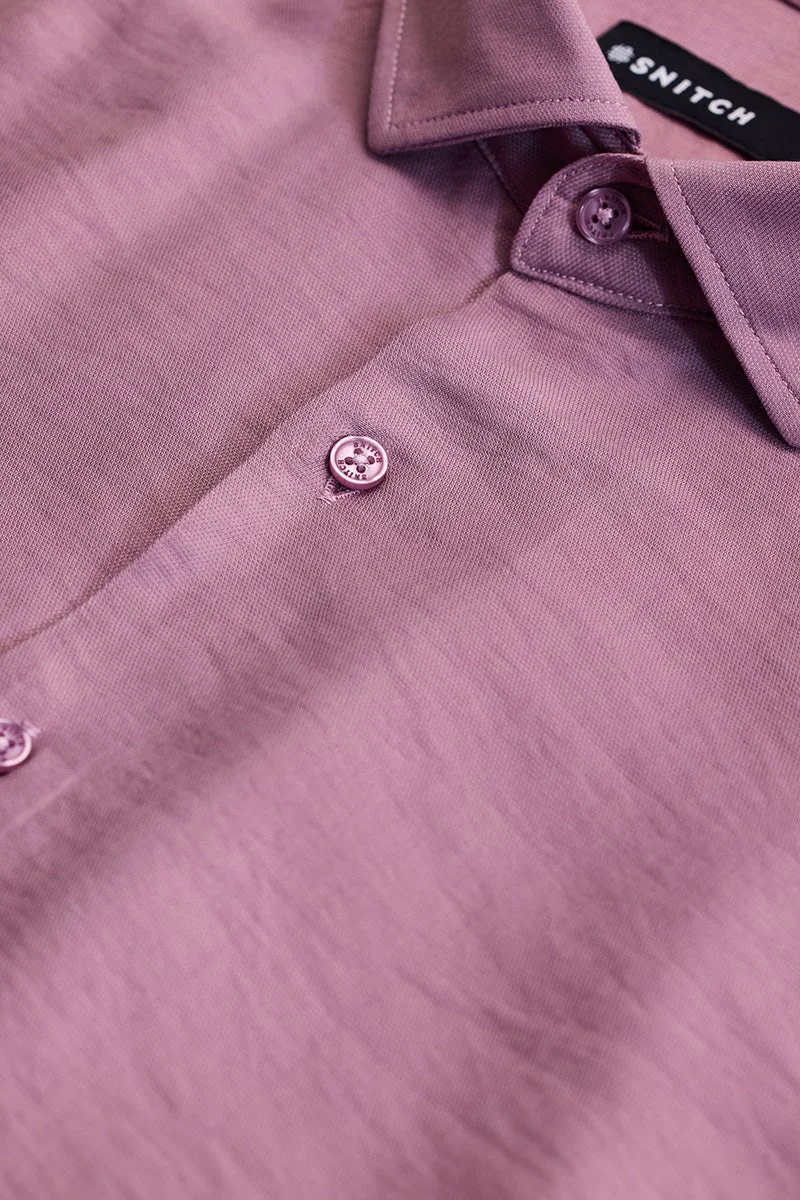سنيتش Mauve Textured Long Sleeve Slim Fit Shirt