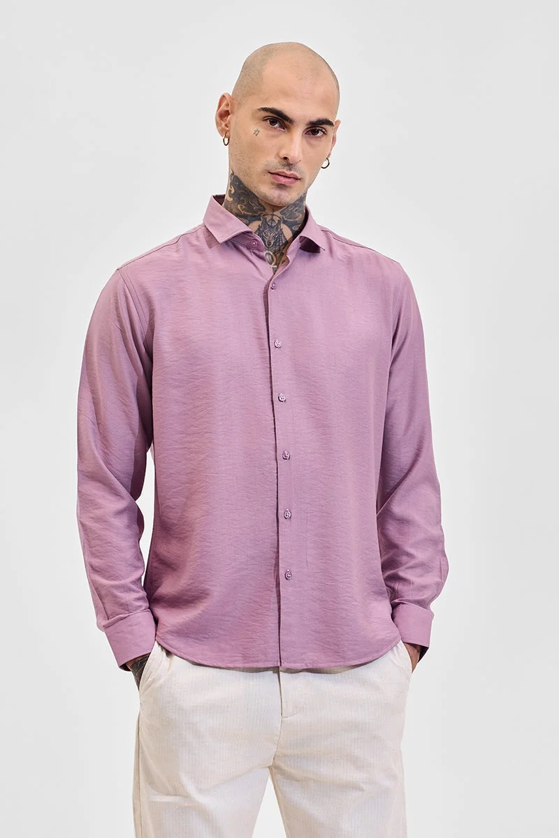 سنيتش Mauve Textured Long Sleeve Slim Fit Shirt