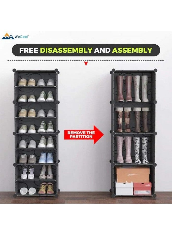 WeCool SR-B8 Upgraded Shoe Rack for Home Plastic, Portable Shoe Rack with Dustproof Door for Heels/Slippers/Boots, 8-Layer Shoe Storage Cabinet with Hooks for Entryway or Bedroom - Black, Cm - Image 3