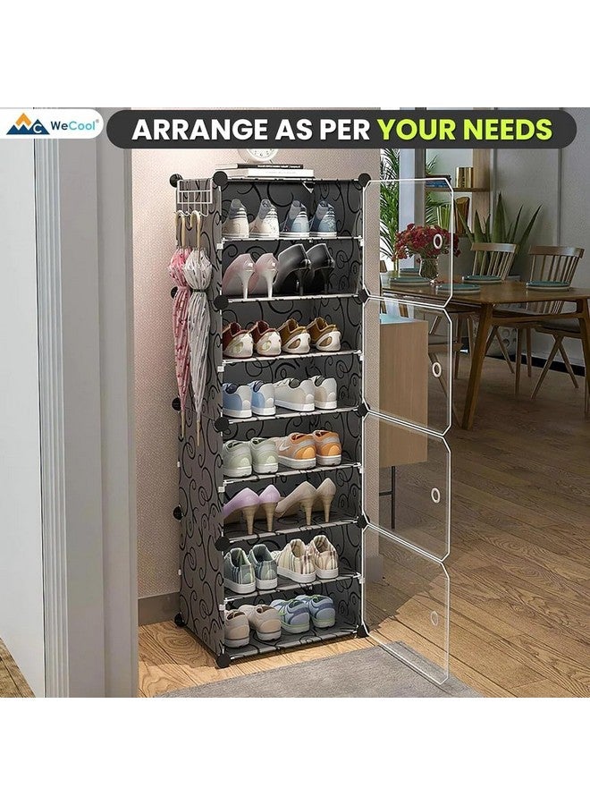 WeCool SR-B8 Upgraded Shoe Rack for Home Plastic, Portable Shoe Rack with Dustproof Door for Heels/Slippers/Boots, 8-Layer Shoe Storage Cabinet with Hooks for Entryway or Bedroom - Black, Cm - Image 5
