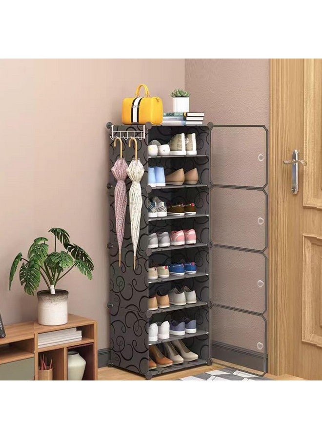 WeCool SR-B8 Upgraded Shoe Rack for Home Plastic, Portable Shoe Rack with Dustproof Door for Heels/Slippers/Boots, 8-Layer Shoe Storage Cabinet with Hooks for Entryway or Bedroom - Black, Cm - Image 1
