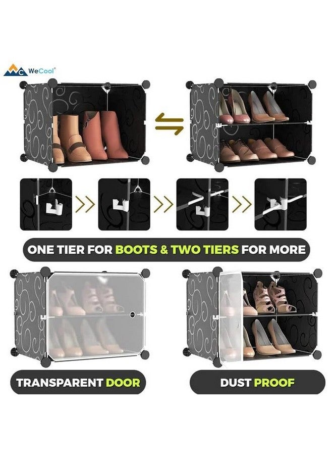 WeCool SR-B8 Upgraded Shoe Rack for Home Plastic, Portable Shoe Rack with Dustproof Door for Heels/Slippers/Boots, 8-Layer Shoe Storage Cabinet with Hooks for Entryway or Bedroom - Black, Cm - Image 4