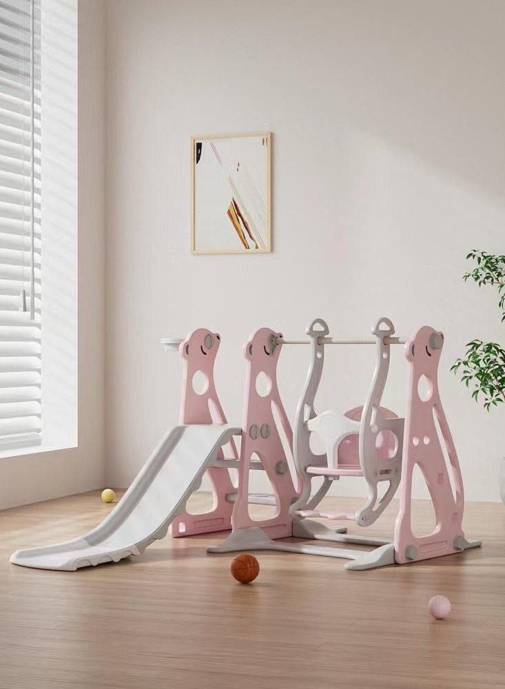 RBWTOYS - أرجوحة وزحليقة 3 في 1 للأطفال الصغار في الأماكن المغلقة ومجموعة أرجوحة مع أطواق كرة السلة - Image 2