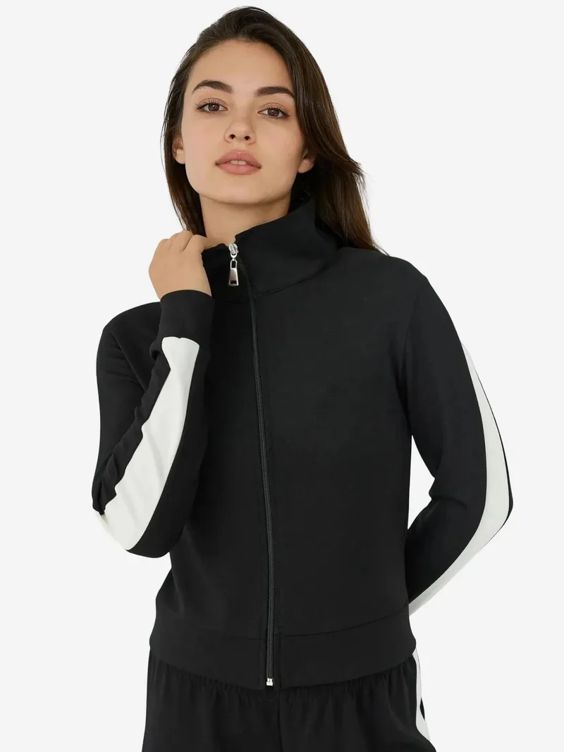 Hiccup Black Soft Touch Modal Stand Collar Sports Jacket for Women | Best Price UAE
