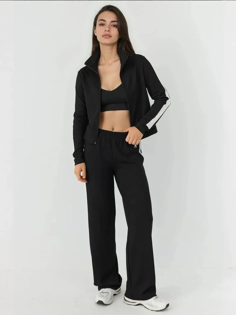 Hiccup Black Soft Touch Modal Stand Collar Sports Jacket for Women | Best Price UAE