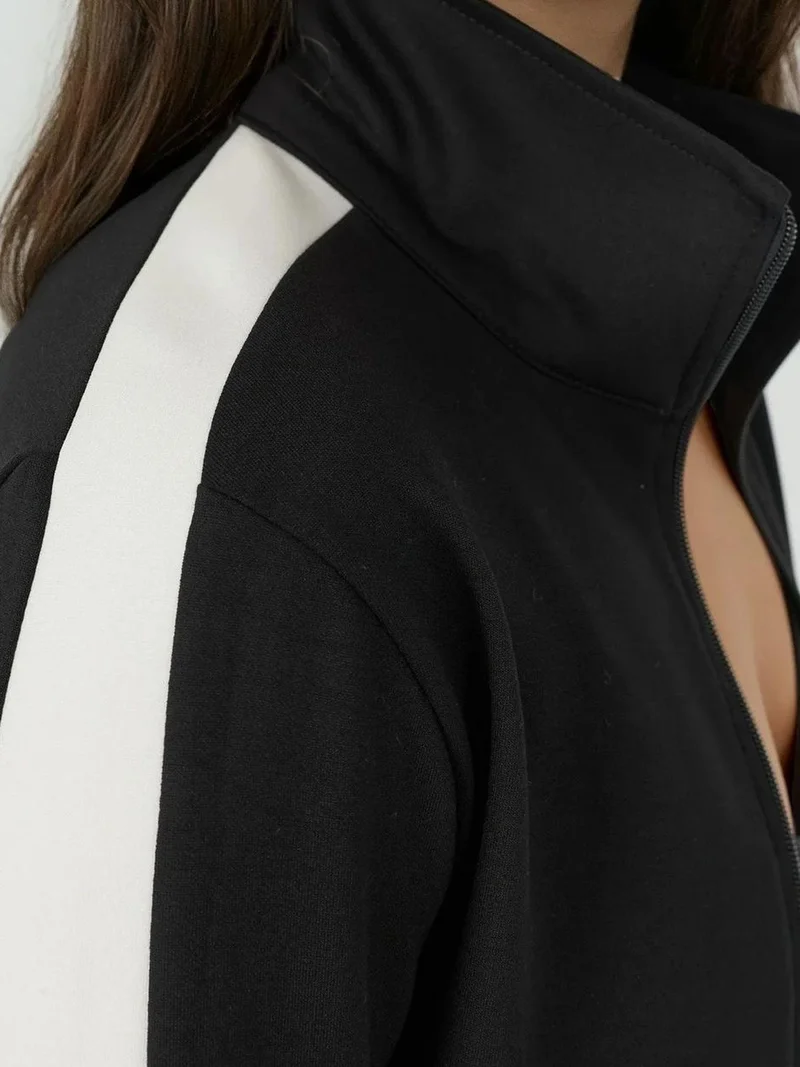 Hiccup Black Soft Touch Modal Stand Collar Sports Jacket for Women | Best Price UAE