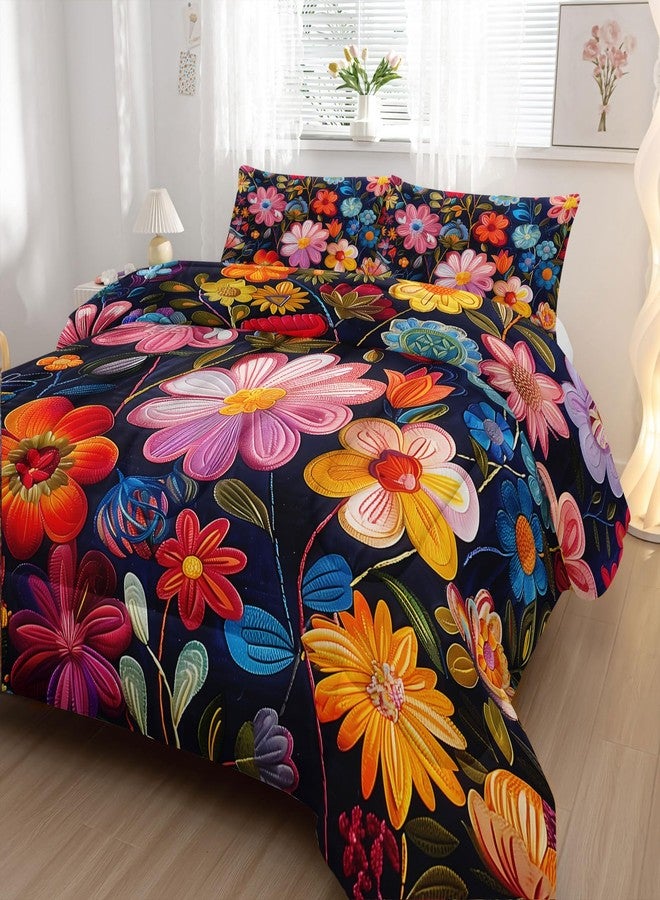Nttopship Colorful Flower Comforter Set King Size 3 PCS Bed in a Bag,Cute Floral Bedding Set for Girls Teens,Ultra Soft Microfiber Comforter Bed Set with 3-Pieces, Floral Bedroom Decor with Pillowcases - Image 4
