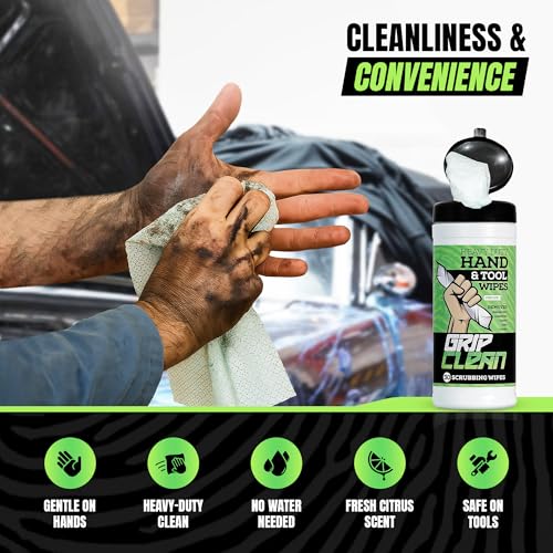 Grip Clean Heavy Duty Hand & Tool Cleaning Wipes – Waterless Hand Cleaner for Mechanics, Garage & Shop Use – Dual-Sided Grease, Oil & Paint Remover Wipes with Citrus Scent - 30ct - Image 3