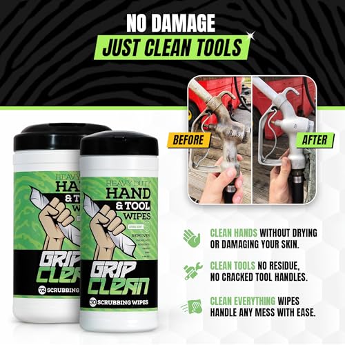 Grip Clean Heavy Duty Hand & Tool Cleaning Wipes – Waterless Hand Cleaner for Mechanics, Garage & Shop Use – Dual-Sided Grease, Oil & Paint Remover Wipes with Citrus Scent - 30ct - Image 5