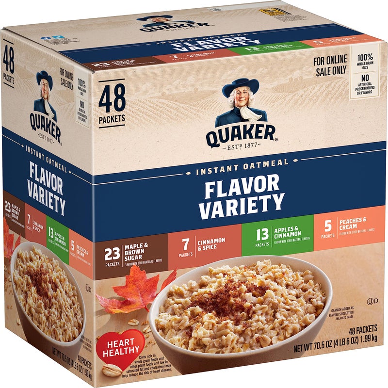 Quaker Instant Oatmeal, 4 Flavor Variety Pack, Individual Packets, 48 Count - Image 1