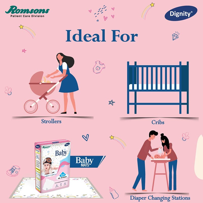 dignity Disposable Baby Changing Mats with 5 Layer Fluid Absorbent and Extra Soft, 60 x 60 cm, (Pack of 1) 10 Pieces - Image 5