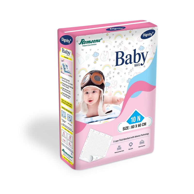 dignity Disposable Baby Changing Mats with 5 Layer Fluid Absorbent and Extra Soft, 60 x 60 cm, (Pack of 1) 10 Pieces - Image 2