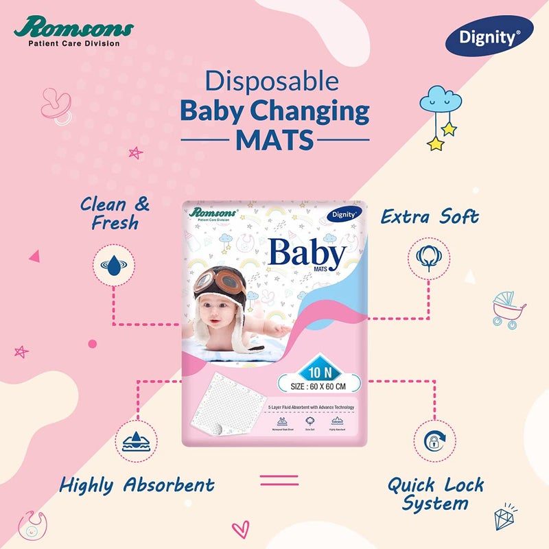dignity Disposable Baby Changing Mats with 5 Layer Fluid Absorbent and Extra Soft, 60 x 60 cm, (Pack of 1) 10 Pieces - Image 4