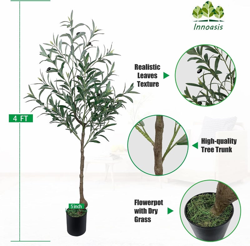 Innoasis Reliable durability Artificial Olive Tree 4FT Tall Faux Plants Olive Silk Tree with Branches and Fruits in Pot Fake Trees Indoor Outdoor Decor for Home Office Living Room Floor… Long term heavy use compatible - Image 2