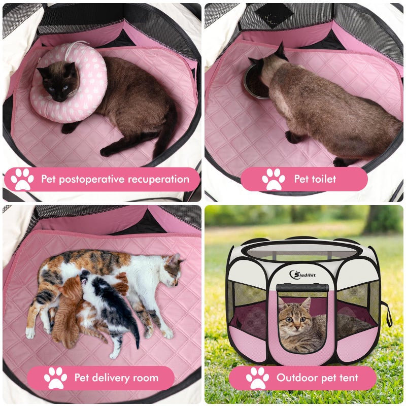 Siedihit Dog Cat Playpen, Puppy Pet Playpen Indoor for Small Dog Crate Tent Cage Outdoor, Portable Pop Up Dogs Enclosure Kennel with Carrying Case for Dogs/Cats/Rabbits(Pink, Small with pad) - Image 4