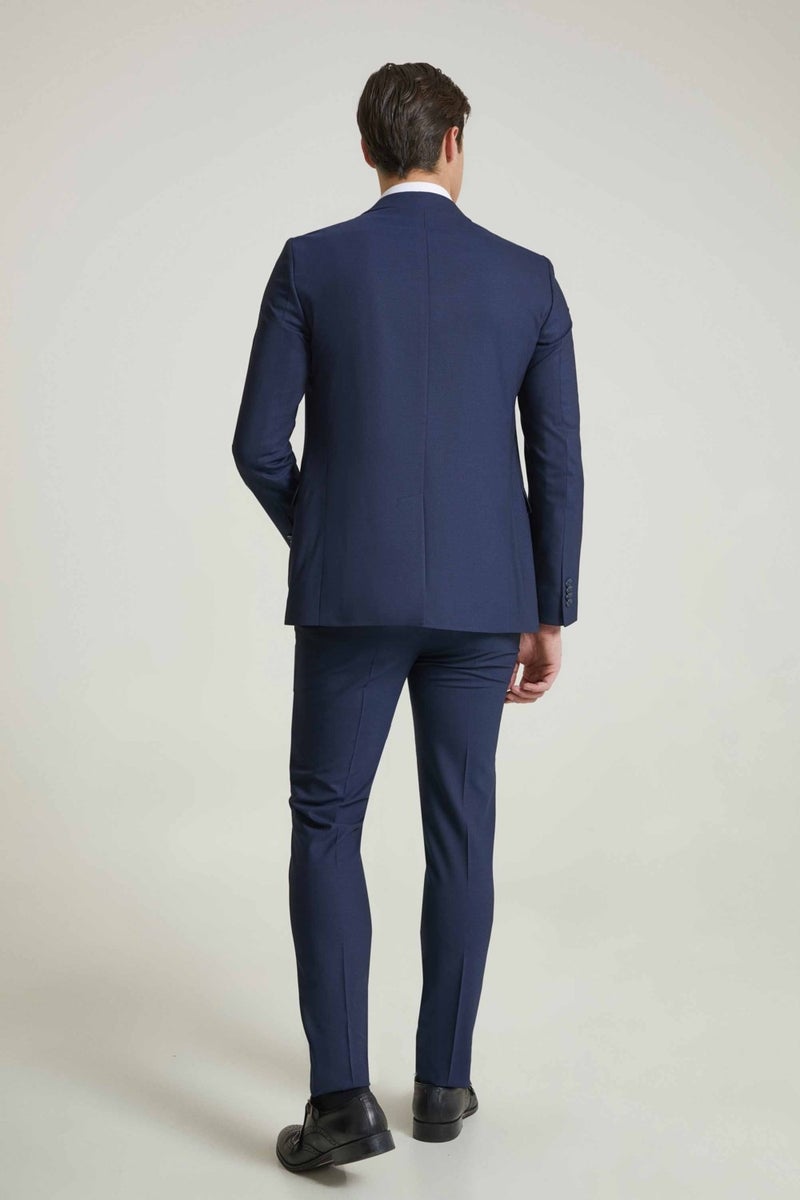 twn Slim Fit Navy Blue Dobby Mono Collar Viscose Suit Combined  - Image 4
