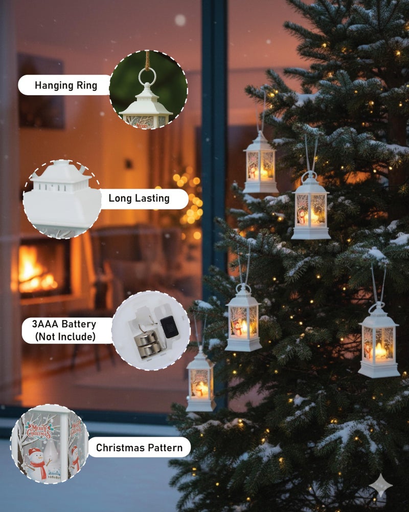 LABZIO Square Lantern Lamp Small Antique | Battery Operated LED Hanging Lantern for Indoor & Outdoor Use | Flameless & Smokeless Acrylic Tent Light | Christmas Snowman White 6X14 Cm - Image 4