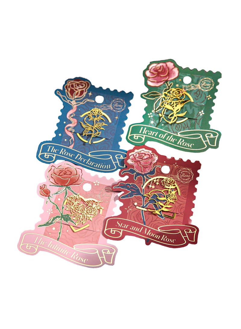 SYOSI Metal Rose Clip Bookmarks, Metal Flower Book Page Holder for Women Mother's Day, Book Marker Unique Birthday Gifts for Girl, Book Lovers, Teacher Appreciation Gifts Thank You Presents (4 PCS) - Image 1