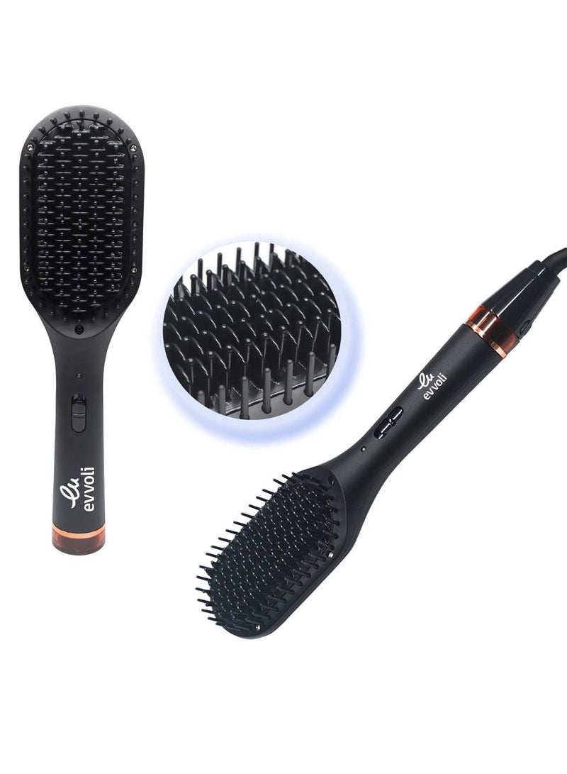 evvoli فرشاة فرد الشعر إيفولي، سخان PTC، تورمالين على طلاء سيراميك، 3 إعدادات للحرارة، أسود، EVHC-HB66B - Image 2