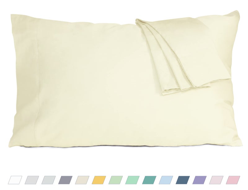 HOMTEC Pillow Cases King Size Cotton Percale Weave Pillowcases PreShrunk Breathable and Hypoallergenic Pillowcases Set of 2 2 Piece King 20 Inch x 40 Inch Cream