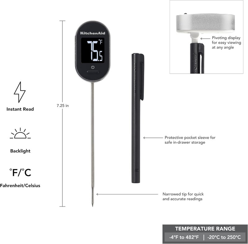 KitchenAid KQ904 Digital Instant Read Kitchen and Food Thermometer, Temperature Range: -40F to 482F, Black - Image 1