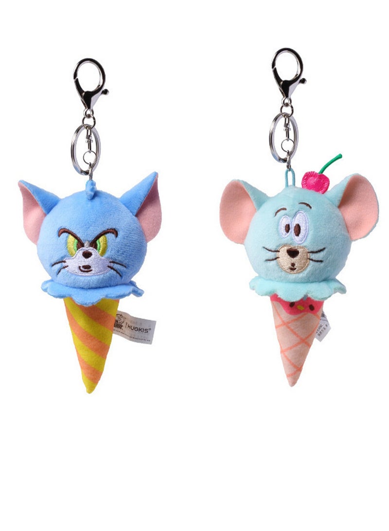 Generic 2-Piece Tom-Cat with Jerry-Mouse Stuffed Plush Toy Backpack Shoulder Bag Accessory Stuffed Animal Keychain Birthday Gift for Girls and Boys（12cm-Ice Cream Style） - Image 1