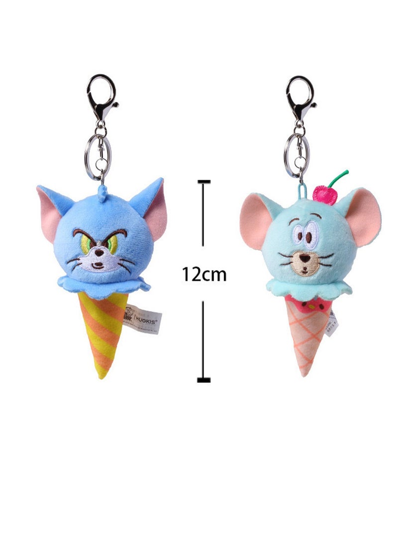 Generic 2-Piece Tom-Cat with Jerry-Mouse Stuffed Plush Toy Backpack Shoulder Bag Accessory Stuffed Animal Keychain Birthday Gift for Girls and Boys（12cm-Ice Cream Style） - Image 2
