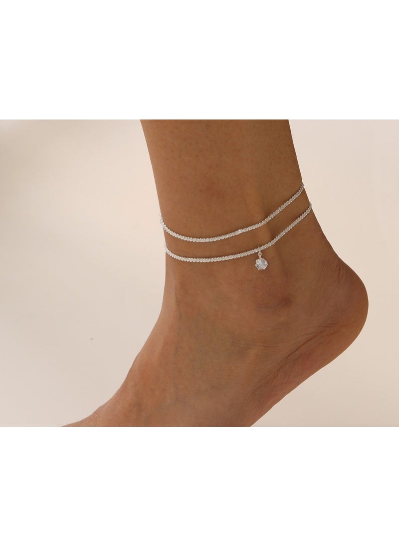 Huitich Elegant Silver Crystal Anklet 2-Piece Sparkling Zircon Set  - Image 2