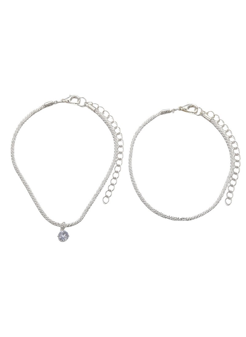 Huitich Elegant Silver Crystal Anklet 2-Piece Sparkling Zircon Set  - Image 1