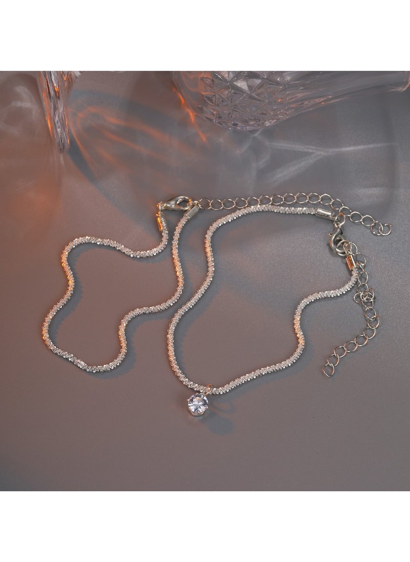 Huitich Elegant Silver Crystal Anklet 2-Piece Sparkling Zircon Set  - Image 4