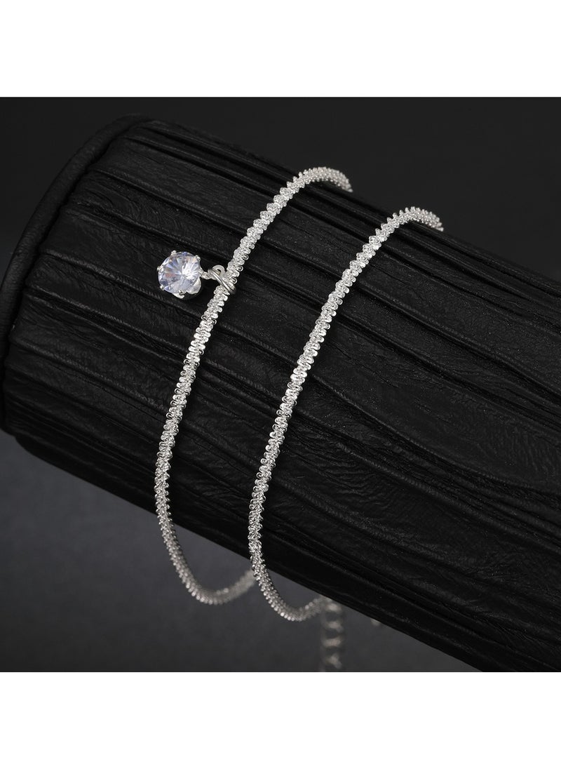 Huitich Elegant Silver Crystal Anklet 2-Piece Sparkling Zircon Set  - Image 5