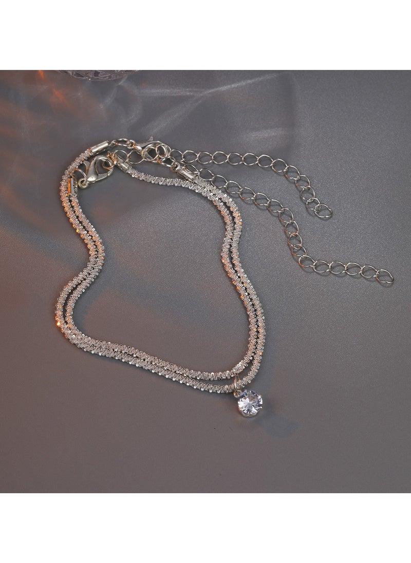 Huitich Elegant Silver Crystal Anklet 2-Piece Sparkling Zircon Set  - Image 3